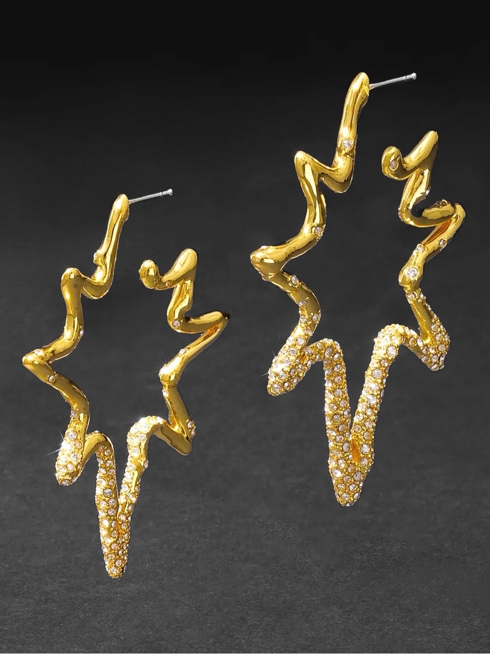 Alexis Bittar Starburst Pavé Gold Organic Hoop Earrings